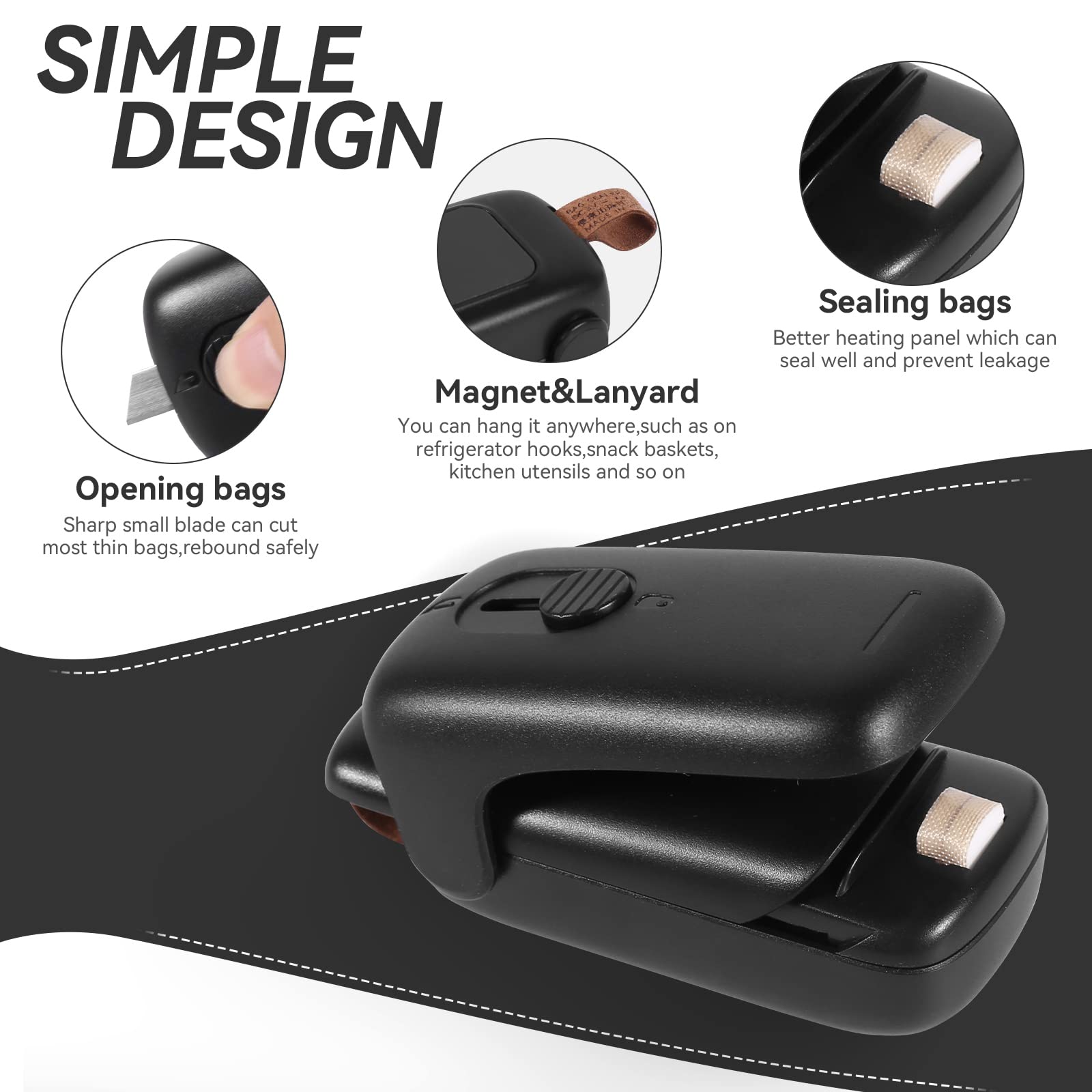 Mini Bag Sealer, Romsto Handheld Heat Vacuum Sealer, 2 In 1 Heat Sealer And Cutter With Lanyard, Portable Bag Resealer Machine F